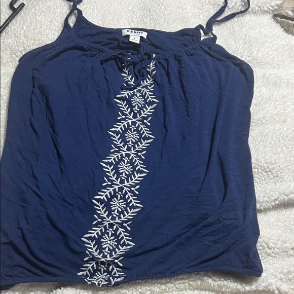 Old Navy Tops - Old Navy Navy Blue top with White Embroidery